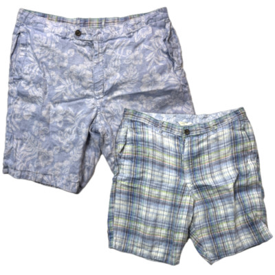 Tommy Bahama Linen Shorts Tropical Plaid Reversible Bermuda Mens Size 37 Resort