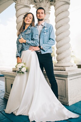 denim wedding dress Denim Bridal Jacket with Custom Embroidery main image 0