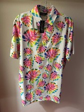 Sunday Swagger Polo Golf Shirt Men's MEDIUM Floral Tahiti Hawaiian Stretch