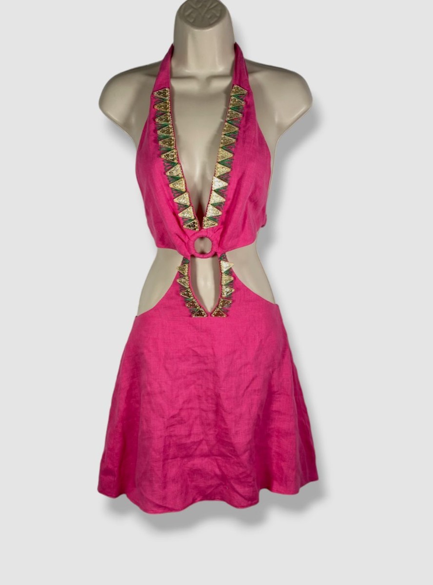 raisa vanessa pink dress Pink Chiffon Mini Dress with Round Sequins  RAISA VANESSA INT