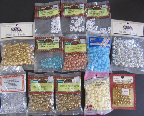 13pks Plastic Pony Barrel vtg Craft Beads Darice Mangelsen's Beadery mixed lot