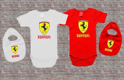 COMPLETINO BODY BAVAGLINO FERRARI NEONATO DA 6-24 MESI PERSONALIZZATO CON  NOME