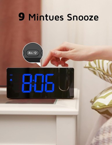 Projection Alarm Clock with Rotatable Projector, Dimmer, USB, Snooze, 12/24H - Picture 6 of 7