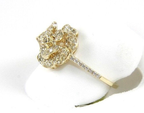 Natural Round Diamond Rose Flower Shape Cluster Ring 14k Yellow Gold .45Ct - Picture 3 of 8