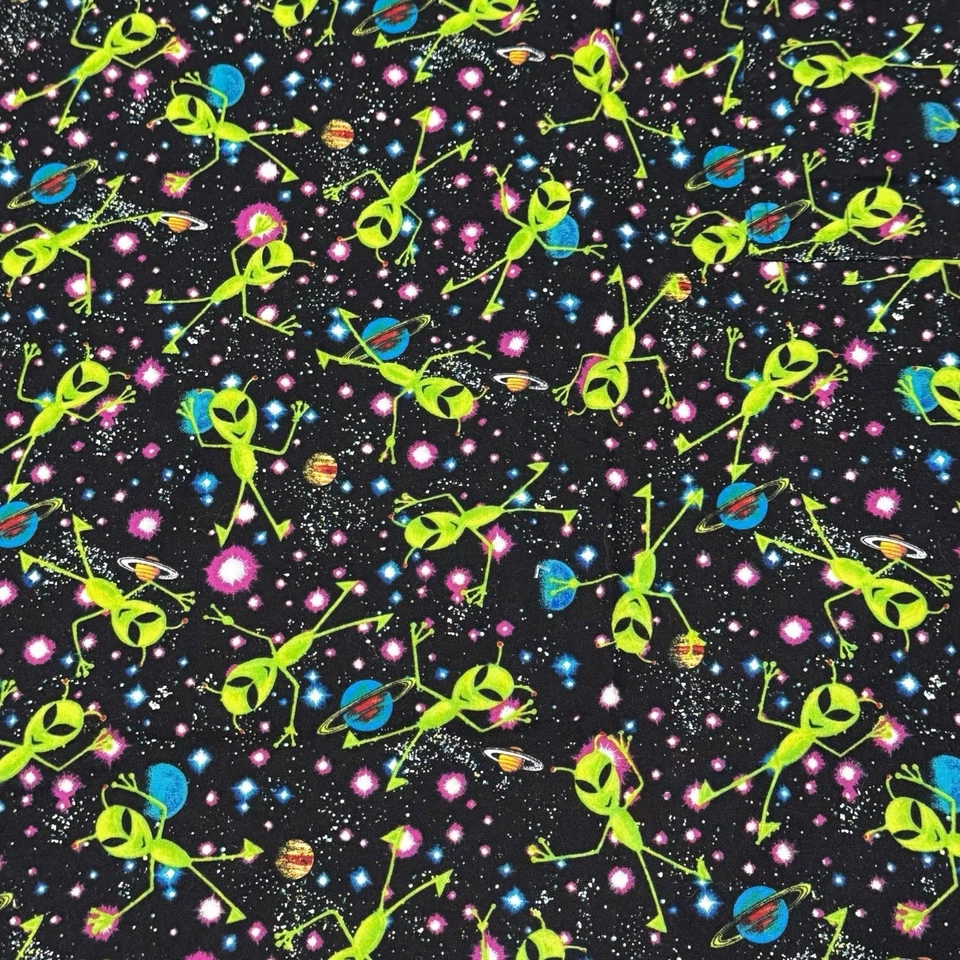 S.C.R.U.B.S Y2K 2XL Alien Space Print Scrub Top Neon Galaxy 90s Nostalgia Cotton - Image 3 of 4
