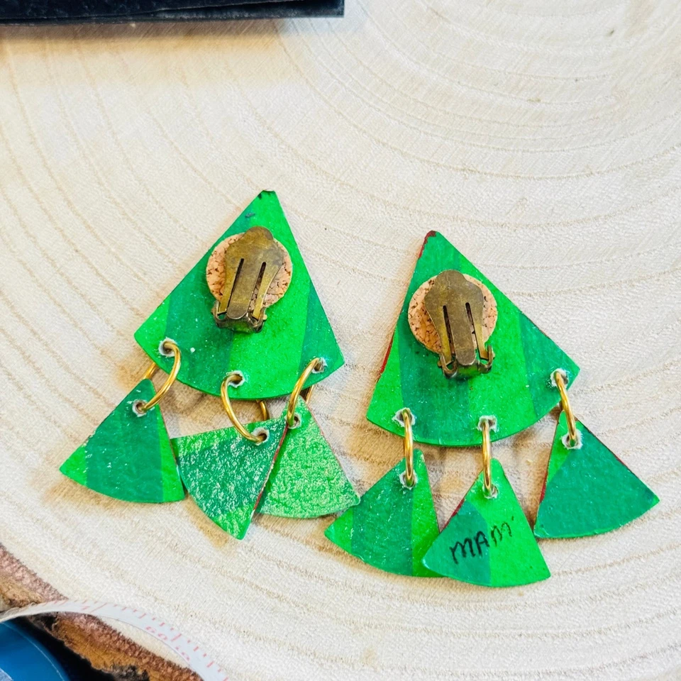 Винтажный MaM' арбуз ломтик фрукты подвеской серьги коренастый зажим дизайнер 80-х 2,5" - Изображение 4 из 4