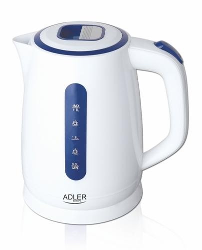 Adler AD 1234 electric kettle 1.7 L 2200 W Blue, White