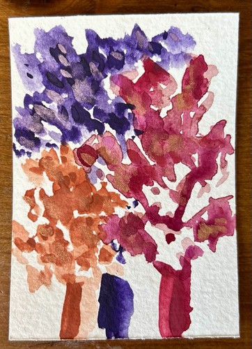 Original ACEO Abstract Watercolor Art With Shimmer ‘Festive Fall Foliage’