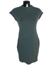 Zara Bodycon Dress Women's UK Size S Dark Green High Neck Stretch Sleaveless
