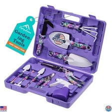 10-Piece Gardening Tool Set, Floral Print, Ergonomic Handles, Carrying Case