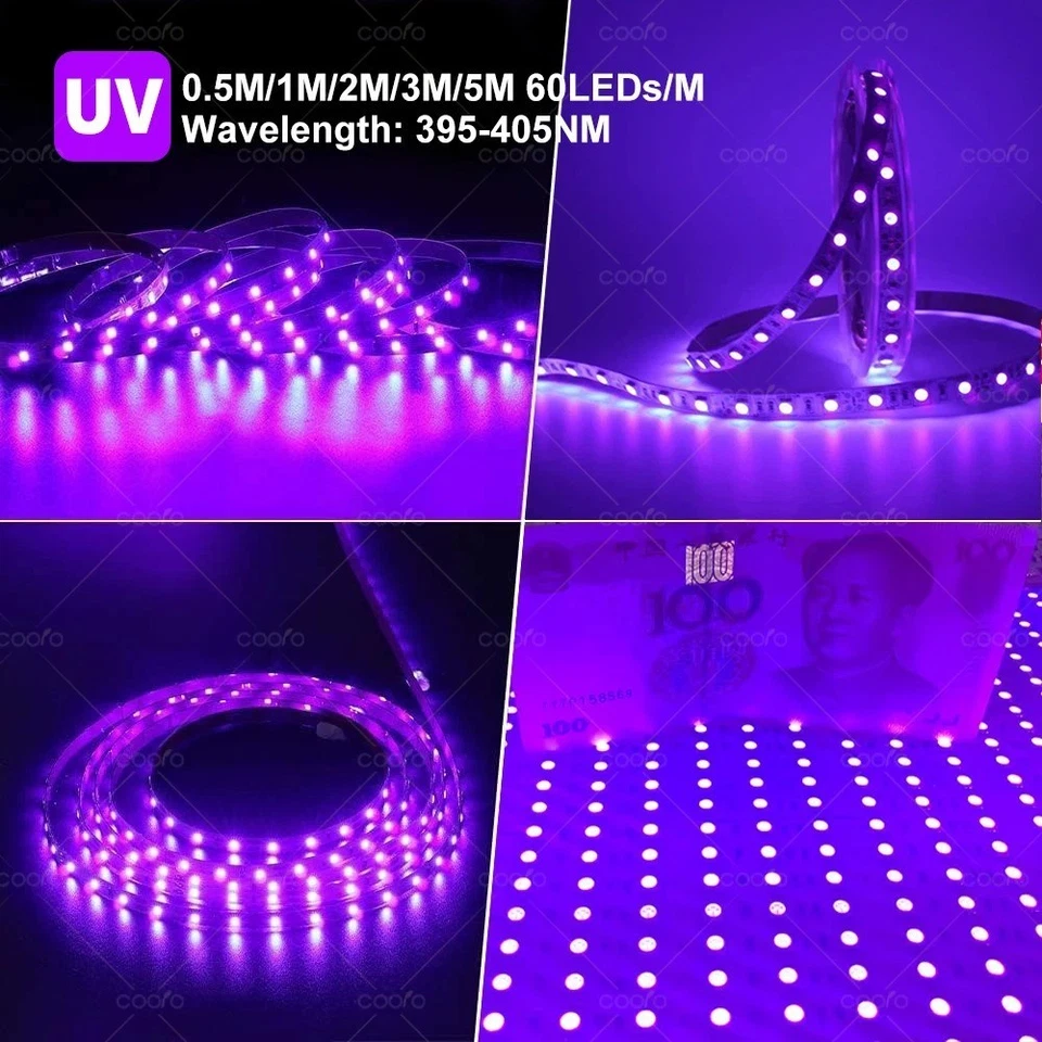 UV LED Strip Light 395-405nm Flexible USB Blacklight Glow Party Neon Lamp - Image 3 of 4
