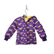 Hanna Andersson Girls Purple Rainbow Puffer Jacket W/ Faux Fur Hood Size 5