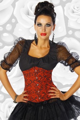 Damen 12303 Corsage rot schwarz Brokat Korsett im Burlesque Stil