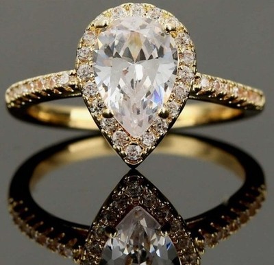18K ROSÉVERGOLDETER RING BIRNENFORM TROPFEN VERLOBUNG LUXUS SALE GRÖSSE 62