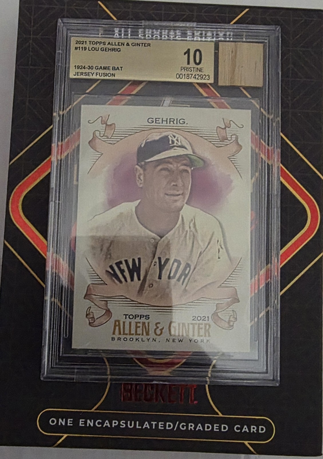 2021 Topps Allen & Ginter Lou Gehrig #119 Jersey Fusion Beckett Pristine 10 view 1
