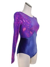GK Elite VTG Mystique Purple Holographic LS Keyhole Leotard Blue Velvet Size AL