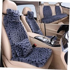 Fluffy Leopard Seat Covers for Cars Front Bench Back Full Set-Grey Leopard