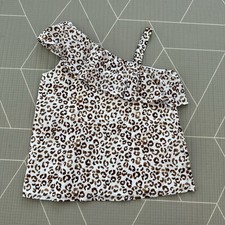 NEW Janie & Jack Leopard Ruffle Shoulder Top Sz 10 Argan Oil Leopard $42 Cotton
