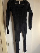 Ribbed Square Neck Yoga Catsuit/Jumpsuit Size L Black Long Sleeve