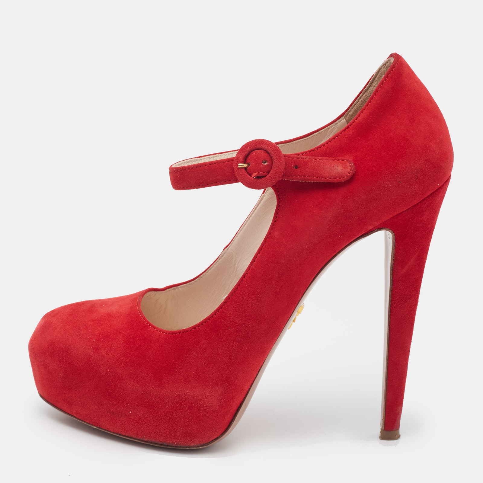 Prada Red Suede DOrsay Platform Pumps Size 37 EU