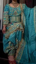 Beautiful Natural Crap Silk Sky Blue Top Dhoti With Dupatta For Wedding Wear