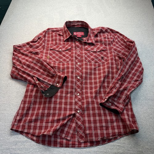 John Browning Heritage Plaid Pearl Snap Western Shirt Mens XL Red