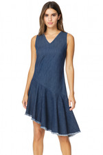NWoT Cloth & Stone Dark Tencel Denim Fray Hem Asymmetrical Sleeveless Dress S