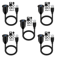 5 PCS 1ft Single Port USB 3.0 Male to Female AUX Car Mount Flush Cable Cord