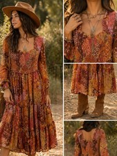 Aura boho tiered dress size small flowy floral festival