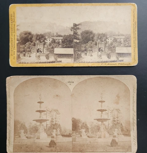 Civil War Stereoviews   Pittsburgh Arsenal and Philadelphia(?) Fountain
