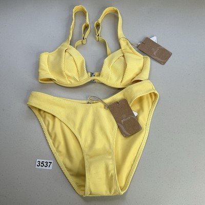 Berlook Bikini Set XS Yellow Underwire Top Ribbed New