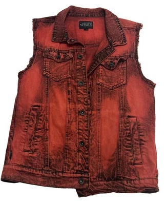 Hot Topic RUDE Red Denim Vest M Medium Baddie Distressed Vampcore Grunge Goth - Image 1 of 4