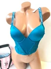Victoria's Secret Shine Strap Logo Push-Up Corset Bra Evening Tide Aqua Blue NWT