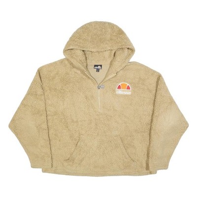 Ellesse Damen beige Sherpa Hoodie UK 12 1/4-Reißverschluss Fleece Freizeit Sweatshirt