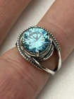 Vintage artisan Signed IL 925 Sterling Silver 3.5ct Blue Topaz Ring Sz6.25, 7.2g