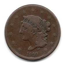 1839 MATRON HEAD CENT • BOOBY HEAD • CORONET HEAD 1839 • BOOBY HEAD