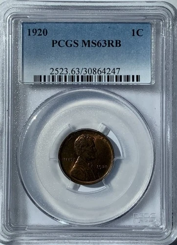1920 P Lincoln Wheat Cent Graded PCGS MS63 RB Beautiful Uncirculated Coin