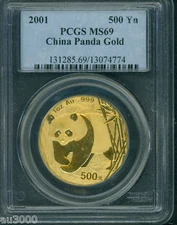 2001 GOLD PANDA 500Y 500-Yuan YN PCGS MS69 CHINA 1 Oz. MS-69 COIN !