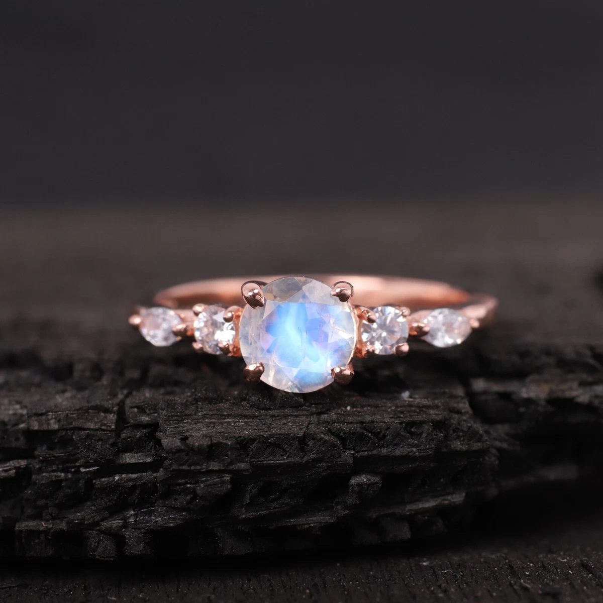 18k Rose Gold Custom Moonstone And Diamond Engagement Ring #104874 -  Seattle Bellevue | Joseph Jewelry