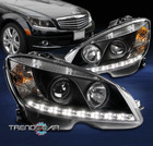 For 2008-2011 Mercedes-Benz C-Class W204 LED Projector Headlights Headlamp Black