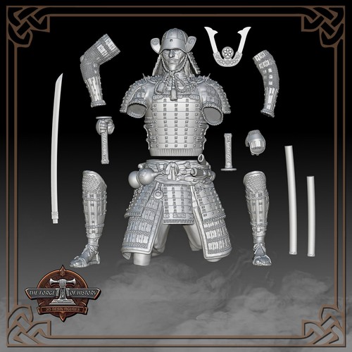 Feudal Japan Samurai 2 - 3D Resin Printed Figure Model Kit - Scale 90mm to 300mm - Picture 15 of 16