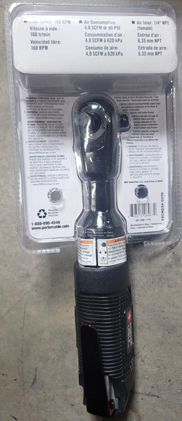 PorterCable 3/8" Air Ratchet Wrench PXCM0240270 50Ft/Lb Max Torque