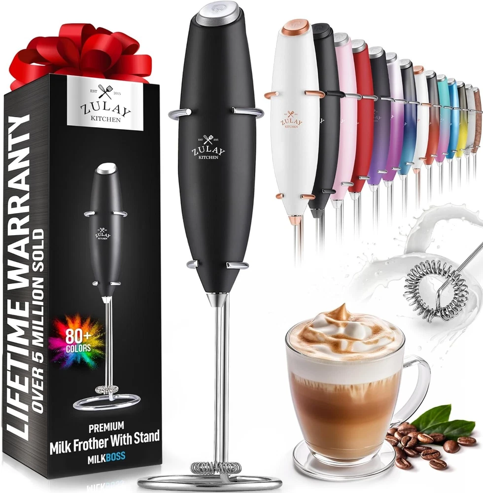 Milk Frother Handheld Battery Operated Whisk Foam Maker For Coffee With Stand