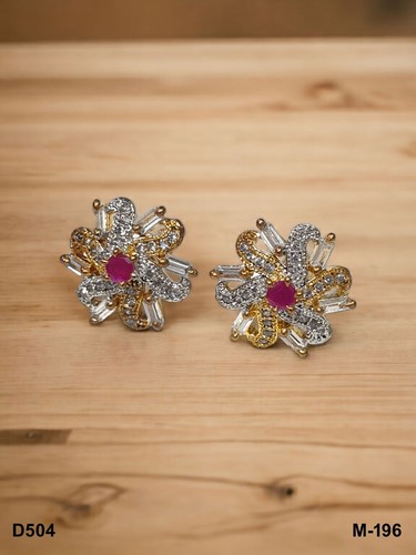 Gold Plated Indian AD CZ Studs Earrings Indian Pakistani Fine Bollywood Designer - Picture 5 of 17