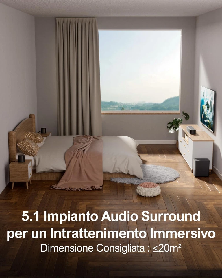 Soundbar 5.1ch per TV, Impianto Surround Virtuale, App Controllo, Home Theater c - Immagine 2 di 4
