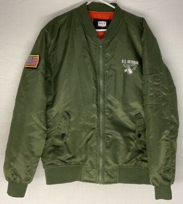 Men s M&A Apparel U.S. Veteran Walked the Walk Green Nylon Bomber Jacket Large