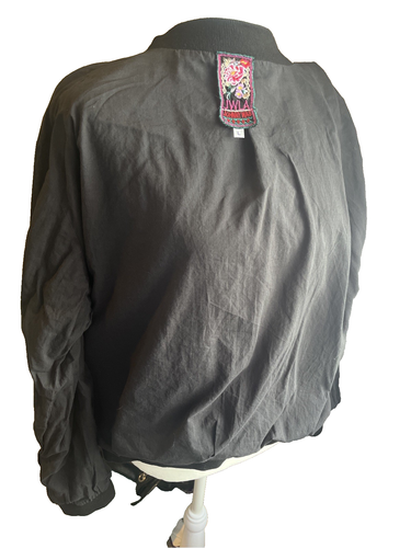 JOHNNY WAS Bomber Jacket Embroidered Floral Spring Summer 100% Rayon Black L - Picture 4 of 7