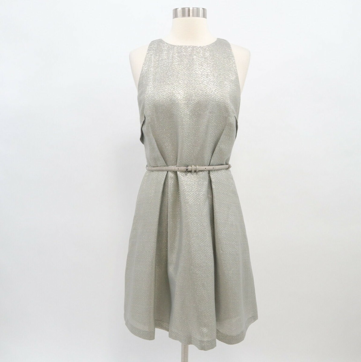 Coast Fit Flare Dress US8 UK12 Cocktail Gold Metallic Belted Pleated  Wedding | eBay