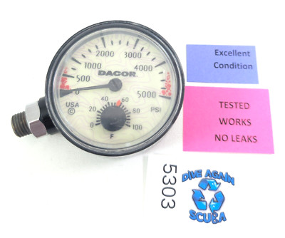Dacor 5000 PSI SPG Submersible Pressure Gauge Scuba Dive + Thermometer     #5303