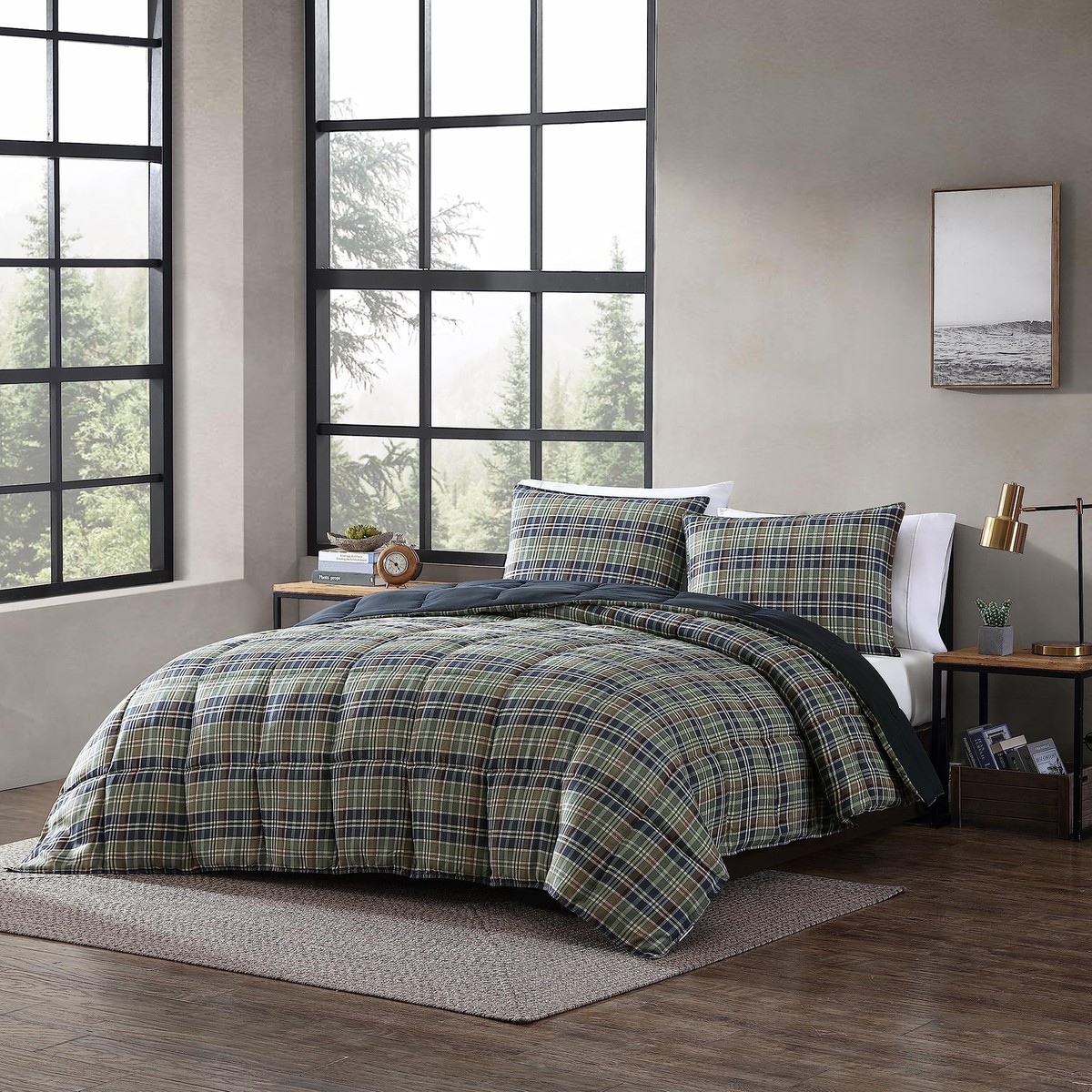 Eddie Bauer Comforter Set Reversible Plaid Alt Down Bedding with